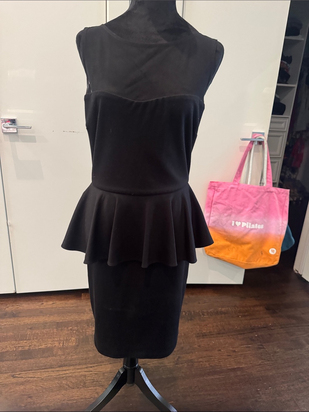 Aqua Black Sleeveless Peplum Midi Dress